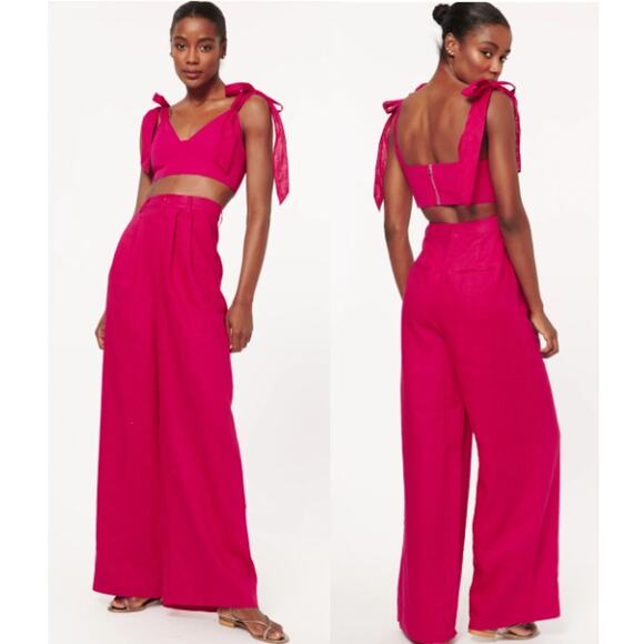 CAMI NYC Rylie Linen Blend High Waisted Wide Leg Trouser Raspberry Womens Size S - Picture 1 of 5